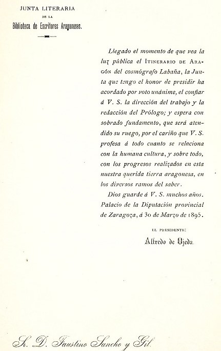 Junta Literaria 1895 Itinerario Aragón Labanna 4