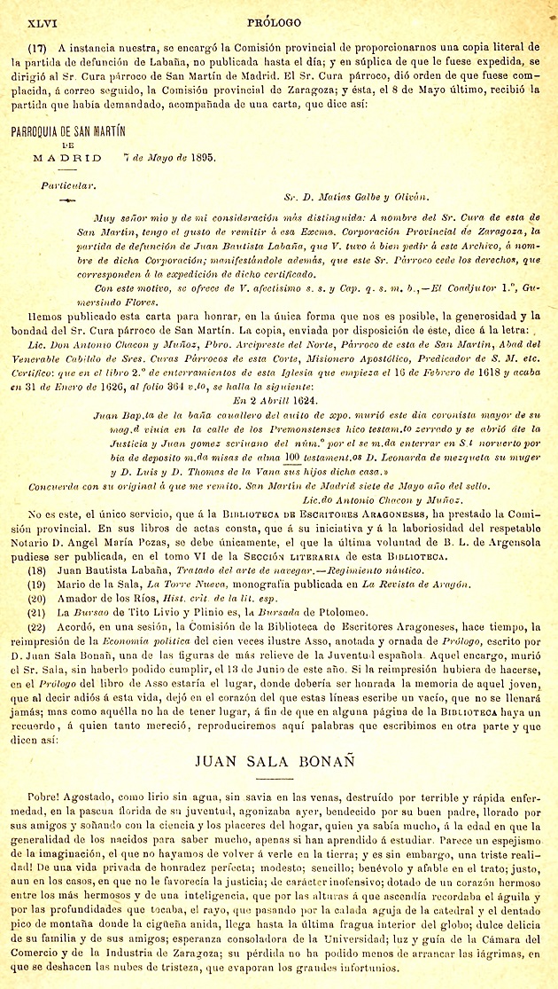 XLVI Prólogo. 1895 Itinerario Aragón Labanna