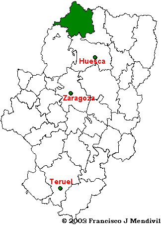 Mapa de la situación de la comarca La Jacetania dentro de Aragón