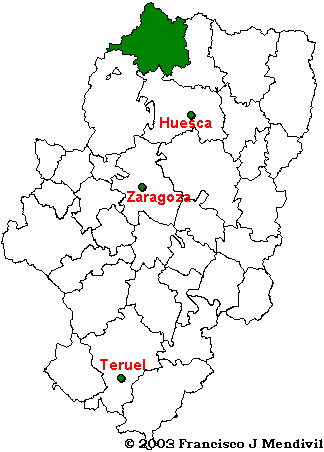 Mapa de la situación de la comarca de la Jacetania dentro de Aragón