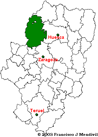 Mapa Comarca de Las Cinco Villas dentro de Aragón