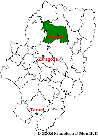Mapa de la Comarca de Hoya de Huesca / Plana de Uesca dentro de Aragón