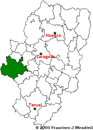 Mapa de la Comarca de Calatayud situada dentro de Aragón