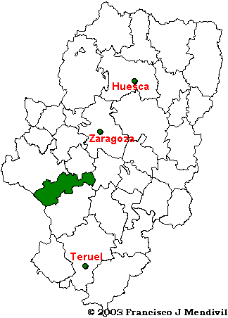 Mapa Comarca Campo de Daroca situada dentro de Aragón