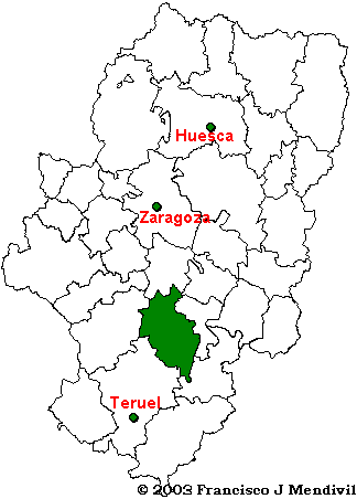 Mapa Comarca de Cuencas Mineras dentro de Aragón