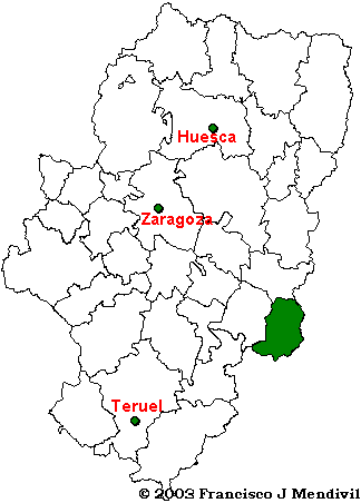 Mapa Comarca del Matarraña/Matarranya dentro de Aragón