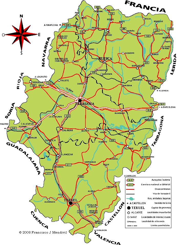 Mapa de carreteras de Aragón