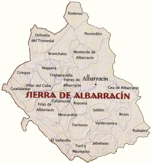 Mapa del municipio Calomarde situado dentro de la Comarca Sierra de Albarracín