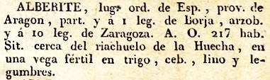 Alberite, Lugar Ord. de España, Provincia de Aragón, del diccionario Geográfico Universal