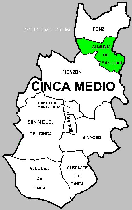 Municipio Almunia de San Juan dentro de la comarca Cinca Medio
