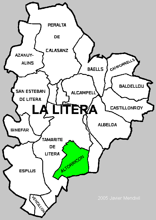 Municipio Altorricón dentro de la comarca La Litera/ La Llitera