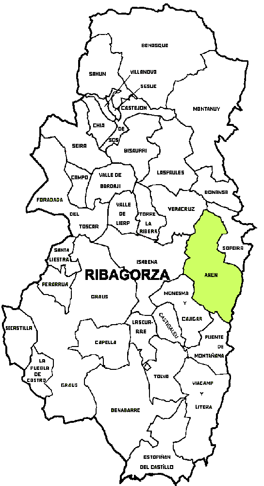 Municipio Arén dentro de la comarca de Ribagorza
