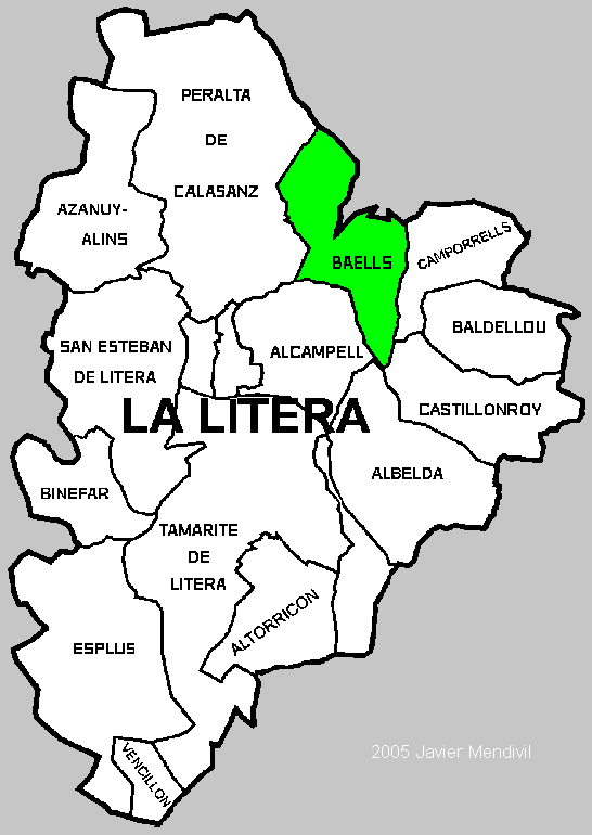 Municipio Baells dentro de la comarca La Litera/ La Llitera