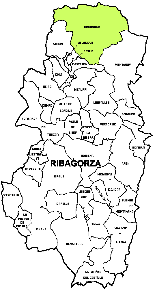 Municipio de Benasque dentro de la comarca de Ribagorza