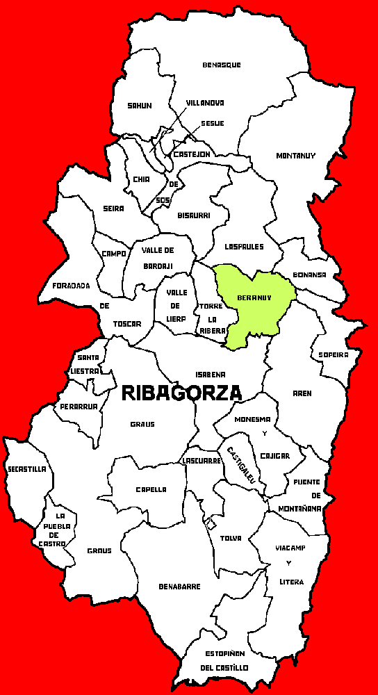 Municipio de Beranuy dentro de la comarca de Ribagorza