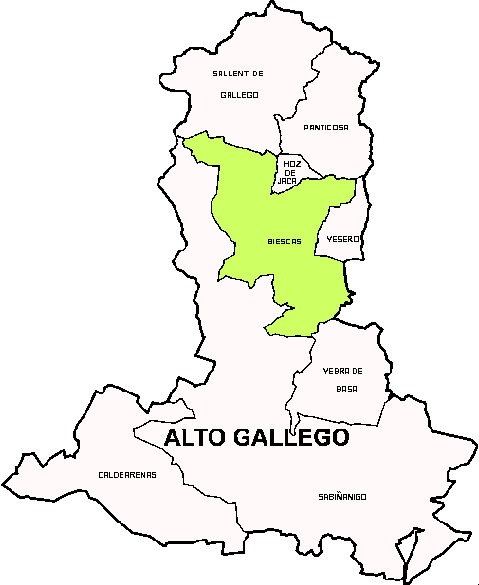 Termino municipal de Biescas dentro de la comarca Alto Gállego