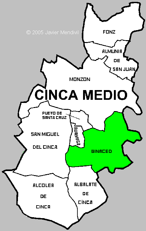 Municipio de Binaced dentro de la comarca Cinca Medio