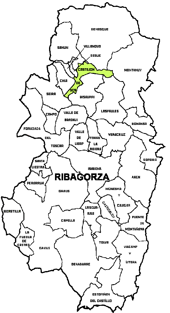 Municipio Castejón de Sos dentro de la comarca de la Ribagorza