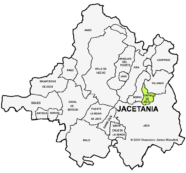 Termino municipal de Castiello de Jaca dentro de la Comarca de la Jacetania