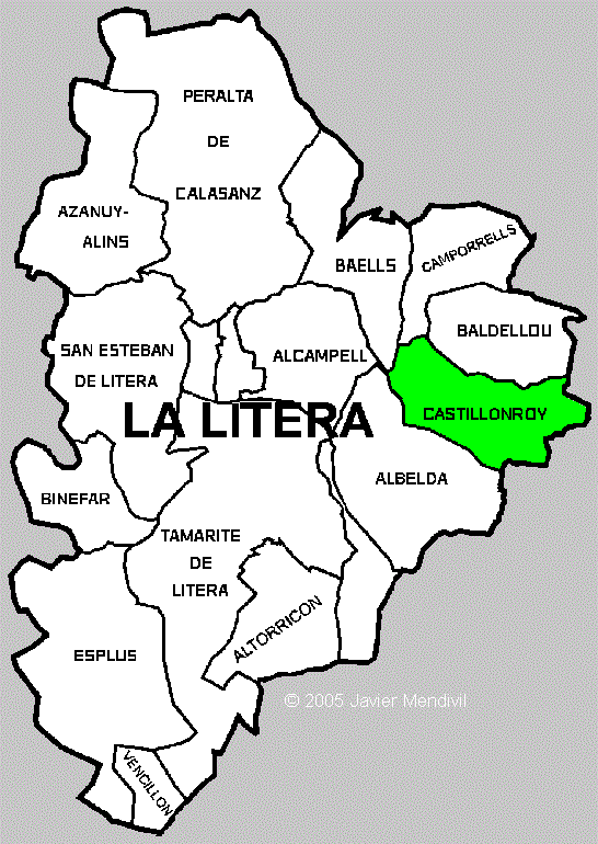 Municipio de Castillonroy / Castellonroi dentro de la comarca La Litera/ La Llitera