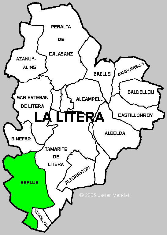 Municipio de Esplus dentro de la comarca La Litera/ La Llitera
