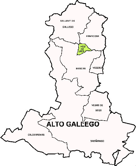Municipio de Hoz de Jaca dentro de la comarca de Alto Gállego