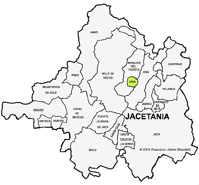 Mapa Municipio de Jasa dentro de la Comarca de la Jacetania