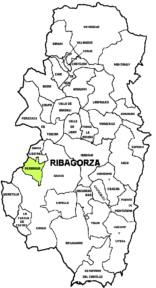 Municipio de Perarrua dentro de la comarca de Ribagorza