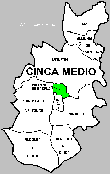 Mapa de la posición del Municipio de Pueyo de Santa Cruz dentro de la comarca de Cinca Medio