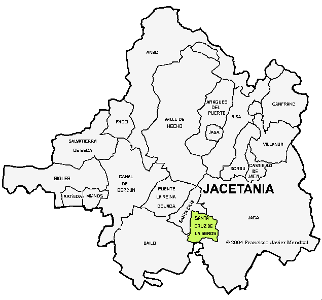 Municipio de Santa Cruz de la Seros dentro de la Comarca de la Jacetania