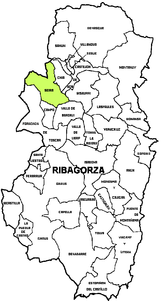 Municipio de Seira dentro de la comarca de Ribagorza