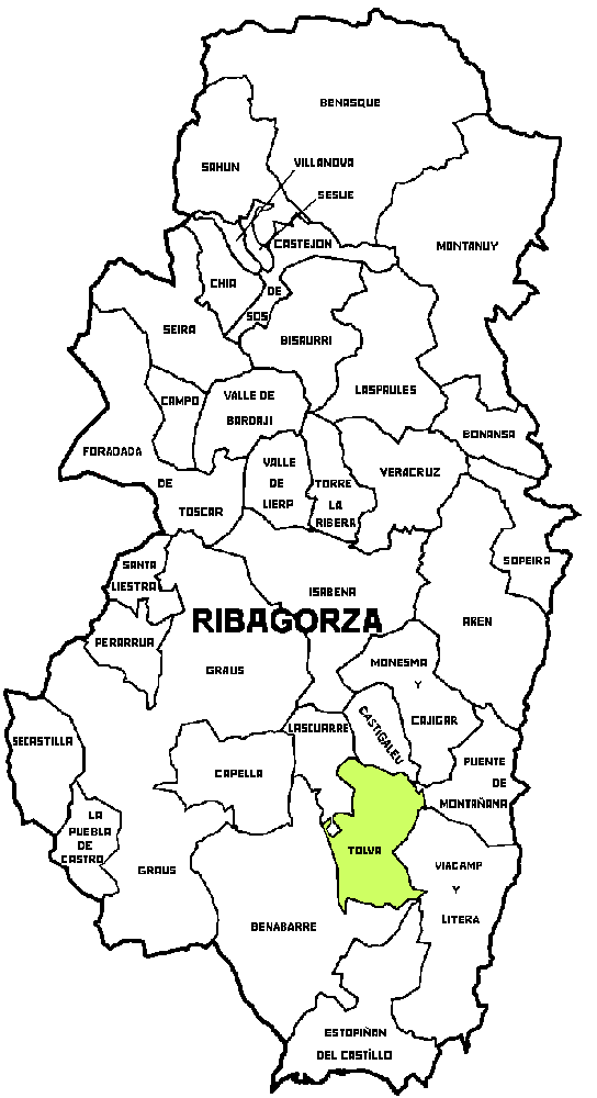 Municipio de Tolva dentro de la comarca de Ribagorza