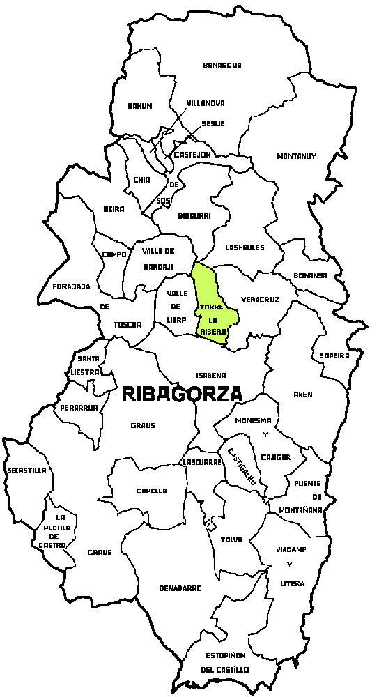 Municipio de Torre la Ribera dentro de la comarca de Ribagorza