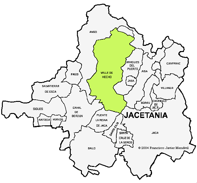 Mapa del Municipio de Valle de Hecho dentro de la Comarca de la Jacetania