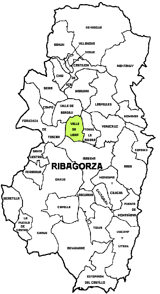 Municipio de Valle de Lierp dentro de la comarca de Ribagorza