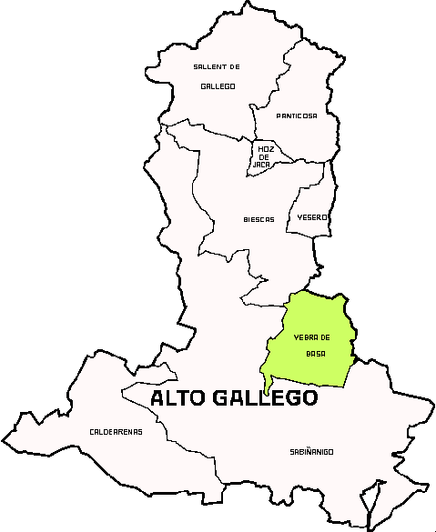 Mapa del Municipio de Yebra de Basa dentro de la Comarca Alto Gállego