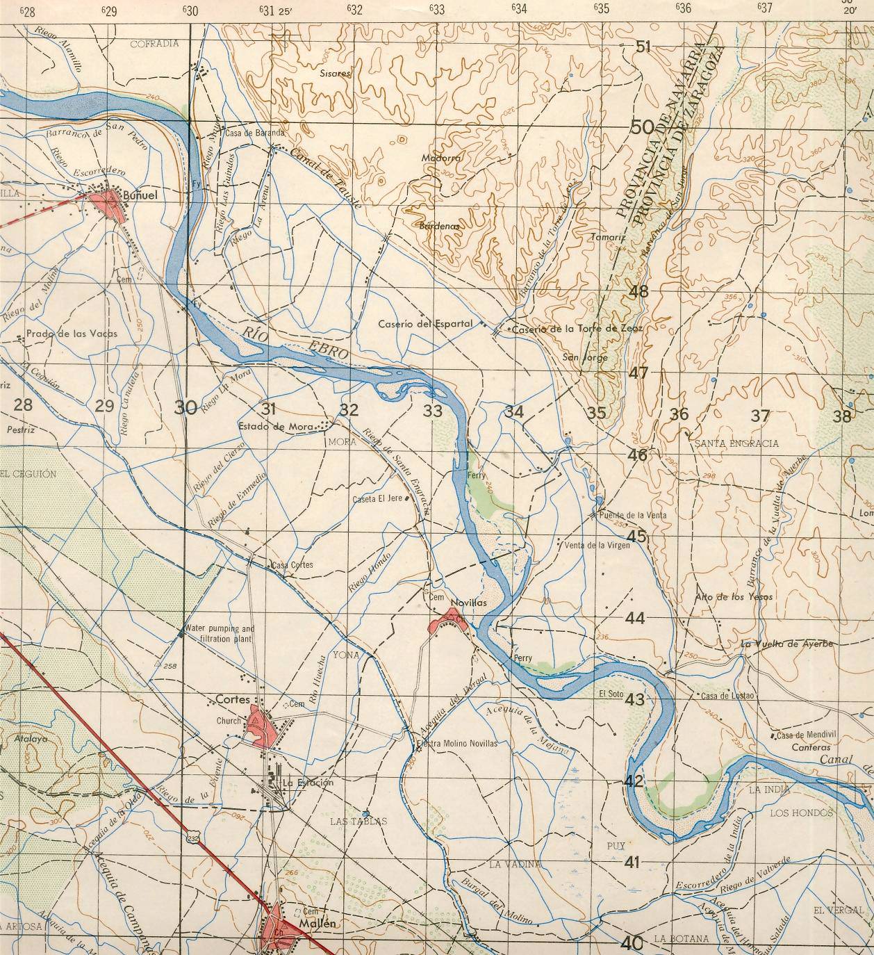 Mapa de Novillas en 1950 con la lozalización de Casa Mendivil