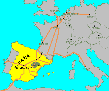 Mapa de la Provincia de Teruel situada en Europa