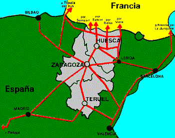 Mapa de la provincia de Teruel dentro de Aragón