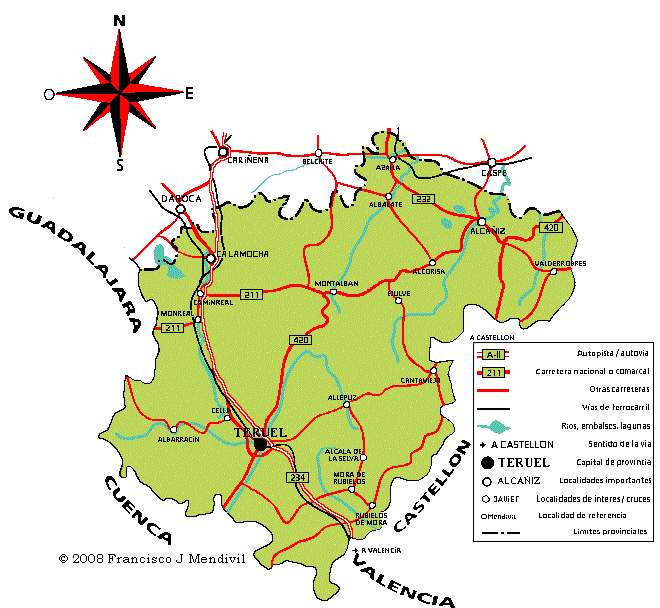 Mapa de carreteras de la Provincia Teruel