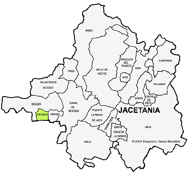 Término municipal de Artieda dentro de la comarca de la Jacetania