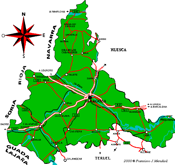 Mapa de carreteras de la provincia de Zaragoza