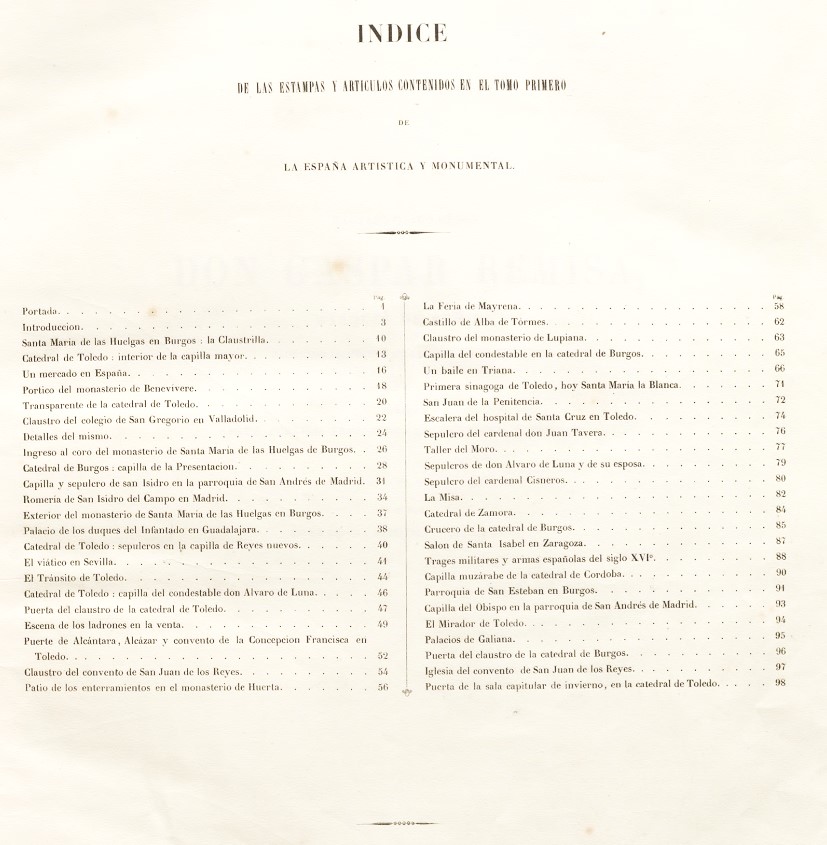1842 Perez Villaamil, Jenaro. Índice del volumen 1 1842 Perez Villaamil, Jenaro. Índice del volumen 1