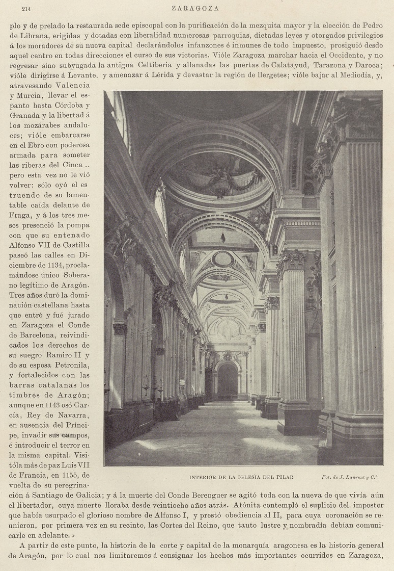 1905 España artística-monumental. Página 214. Interior Iglesia Del Pilar 1905 España artística-monumental. Página 214. Interior Iglesia Del Pilar