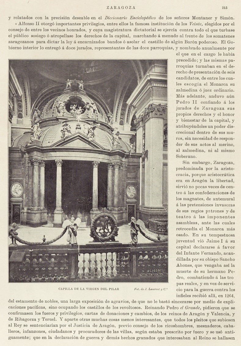 1905 España artística-monumental. Página 215. Capilla de la Virgen Del Pilar 1905 España artística-monumental. Página 215. Capilla de la Virgen Del Pilar
