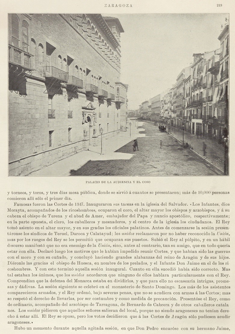 1905 España artística-monumental. Página 219. Palacio De la audiencia y El Coso 1905 España artística-monumental. Página 219. Palacio De la audiencia y El Coso