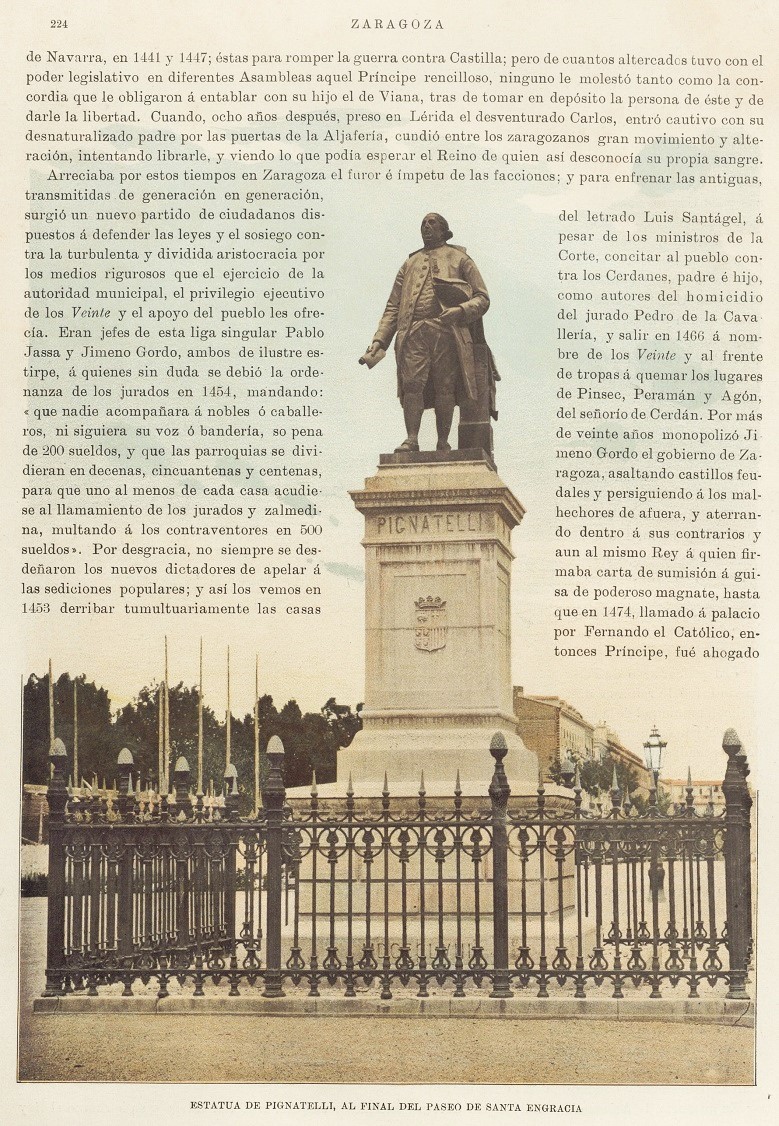 1905 España artística-monumental. Página 224. Estatua de Pignatelli 1905 España artística-monumental. Página 224. Estatua de Pignatelli