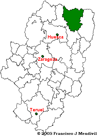 Mapa de la localización de la Comarca del Sobrarbe dentro de Aragón