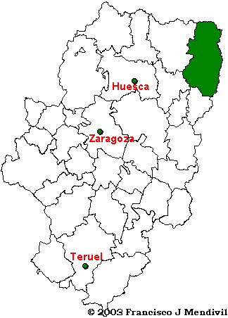 Mapa de la localización de la Comarca de La Ribagorza dentro de Aragón