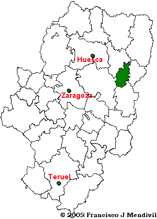 Mapa de la localización de la Comarca de Cinca Medio dentro de Aragón
